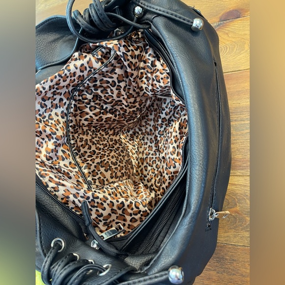 Laurel & Sunset Rockstar Biker Shoulder/Cross Body Bag | Black | Pockets Galore! - Picture 9 of 14